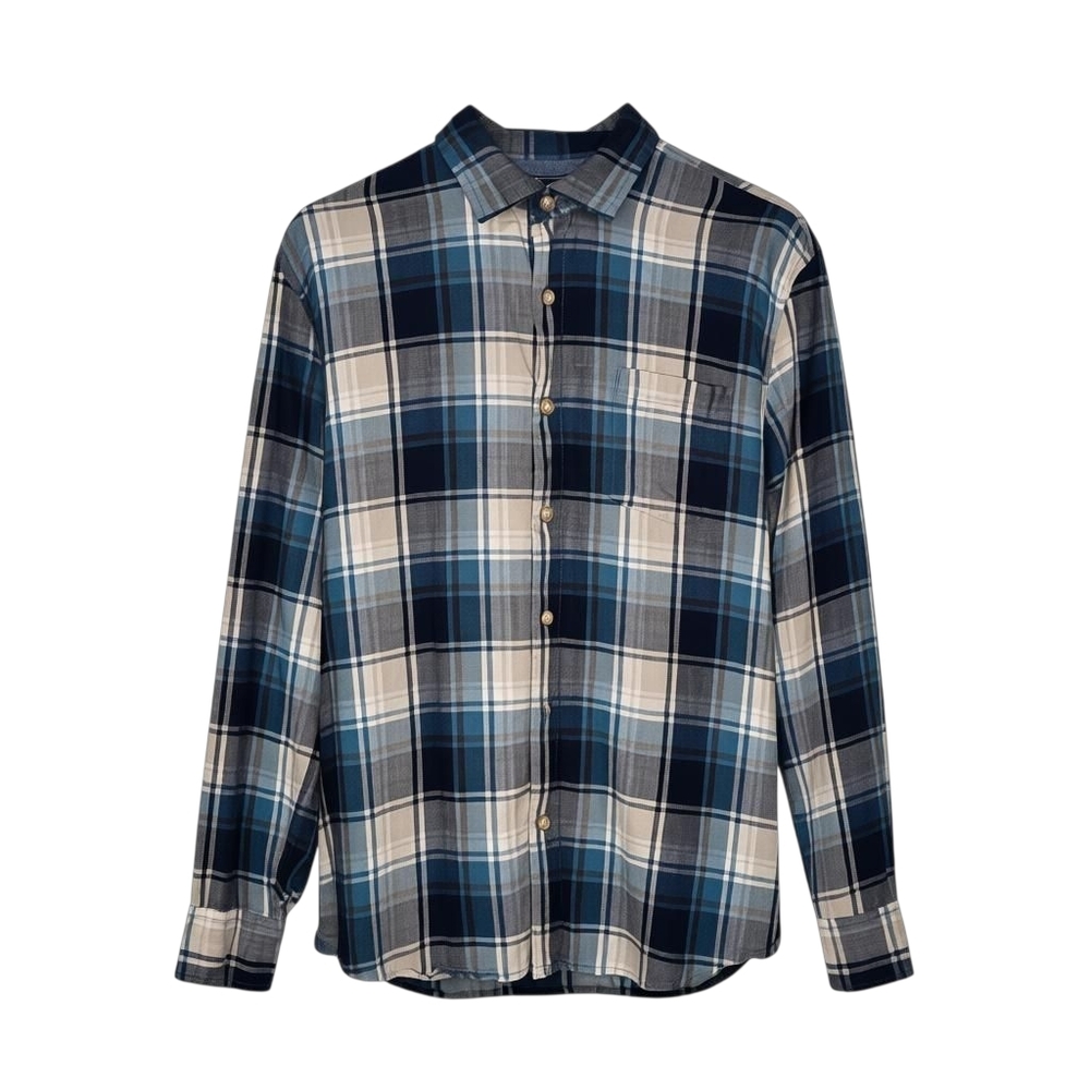 Grayers Clothiers Blue Plaid Lightweight Flannel Button-Up Men Large Soft Fall